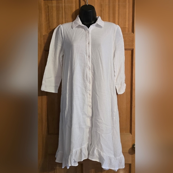 Stevie Hender Dresses & Skirts - Stevie Hender White 100% Cotton Gauze Textured Dress Lightweight Size Small